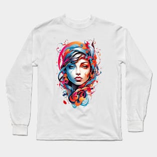 Women with Flowers in Her Hair: Blooming Beauty - Colorful Long Sleeve T-Shirt